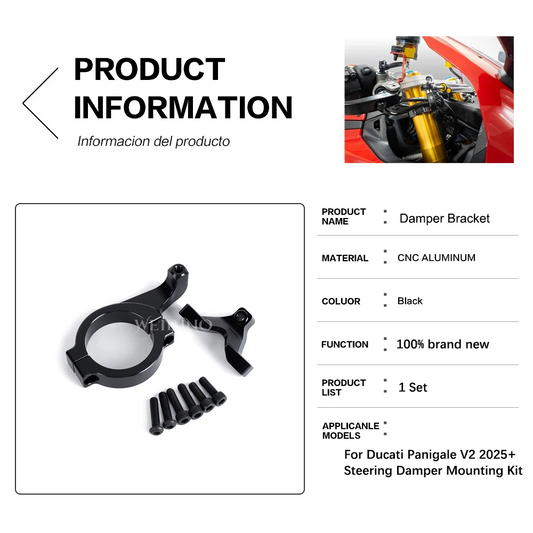 CNC Steering Damper Bracket Kit for Ducati Panigale V2 (2025+)